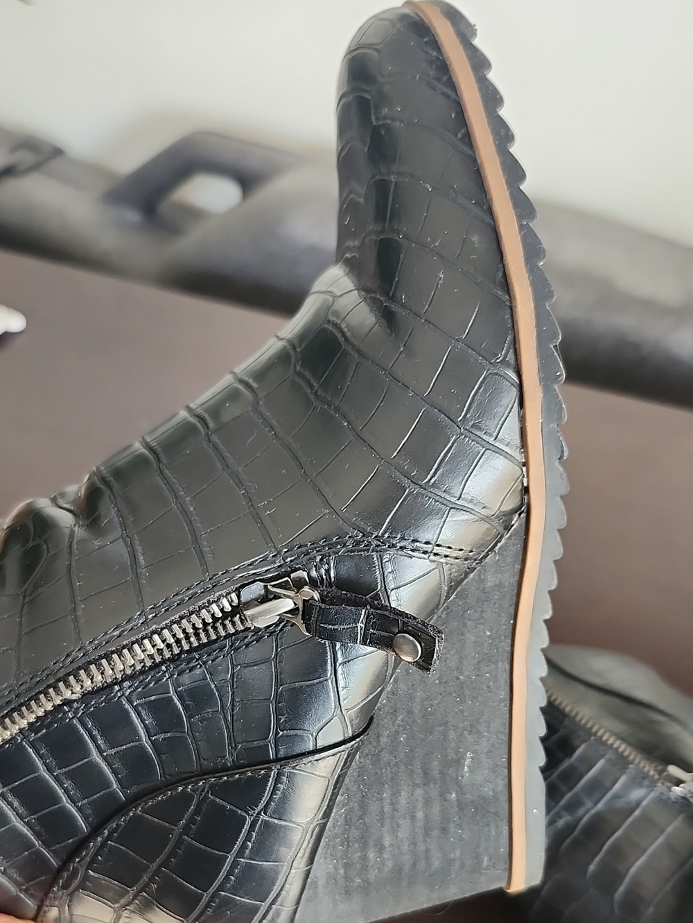 SOUL Naturalizer Black Croc-Embossed Wedge Ankle Boots - Picture 14 of 15